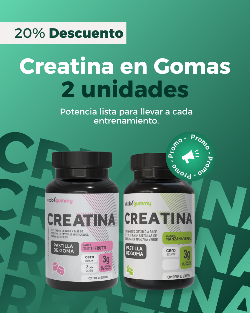 CREATINA EN GOMITAS MANZANA Y TUTTI FRUTTI x2U.