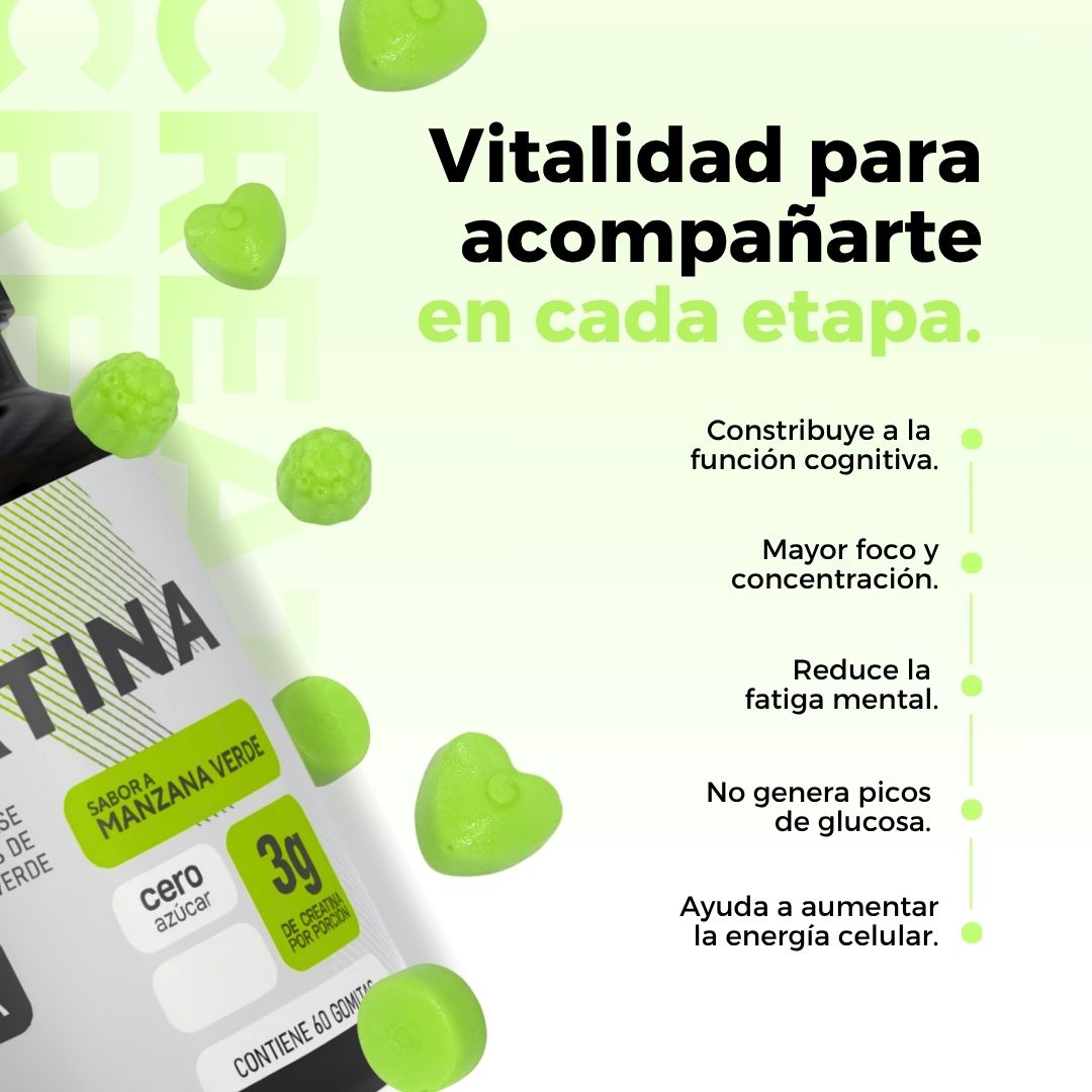 CREATINA EN GOMITAS MANZANA VERDE 60U. 