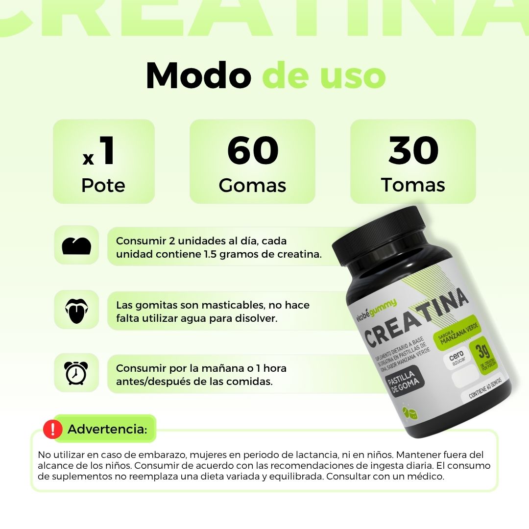 CREATINA EN GOMITAS MANZANA VERDE 60U. 